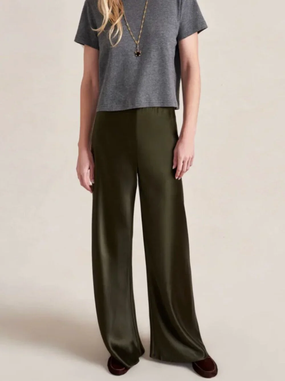 La Ligne Colby Pants, Olive Satin - Picture 1 of 6